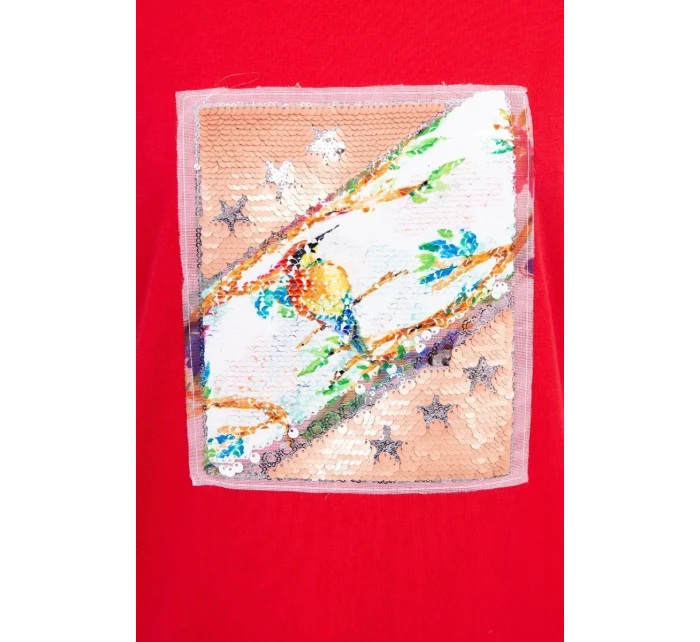 Blúzka s 3D grafikou vtáka červená