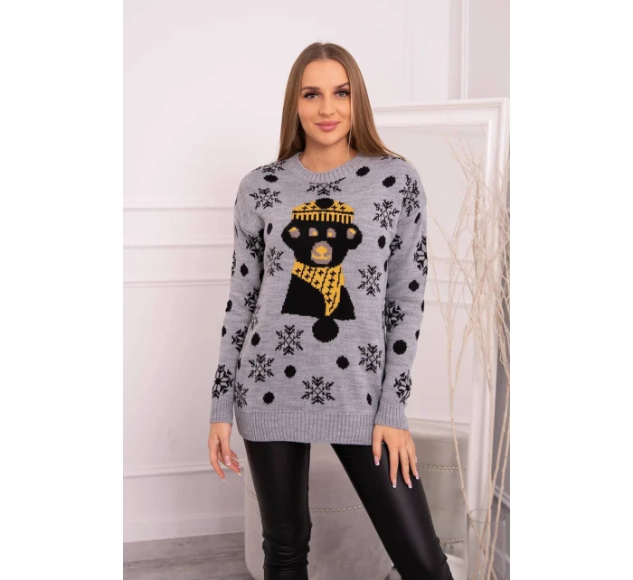 Vianočný sveter s medvedíkom sivý