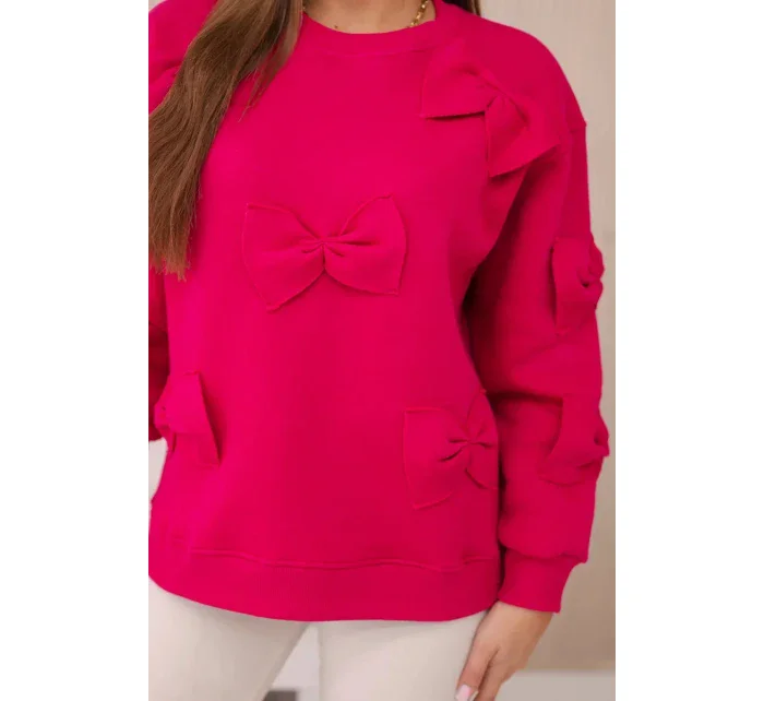 Zateplená bavlněná mikina s ozdobnými mašlemi fuchsie Zateplená bavlněná mikina s ozdobnými mašlemi fuchsie