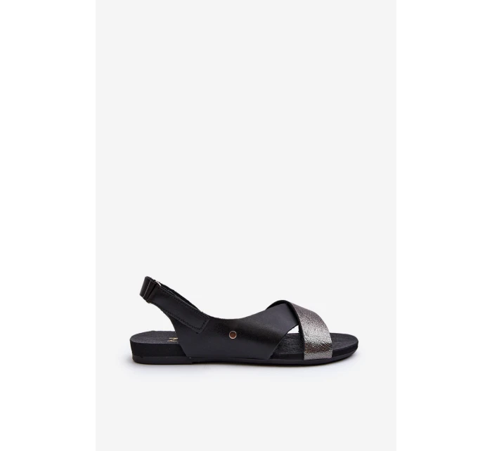 Zazoo 40141 Skórzane Sandały Na Rzep Czarne