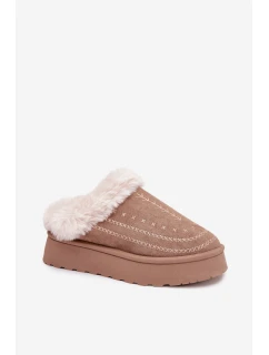 Dámské sněhule na platformě s kožešinou a prošitím tmavě béžové Arelina