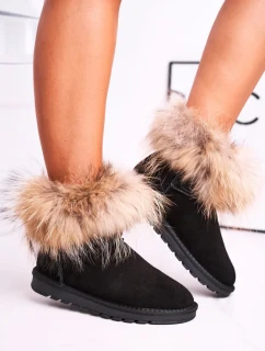 Dámské Kožené Sněhule S Kožešinou černé Alexa