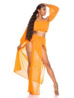 Sexy Set-Chifon Maxi Skirt+Off-Shoulder Latina Top