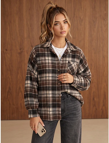 Koszula damska oversize w brązowa model 22394747 - FashionStreet