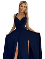 509-1 Elegantné dlhé šaty s viacerými viazankami - ZELENÉ
