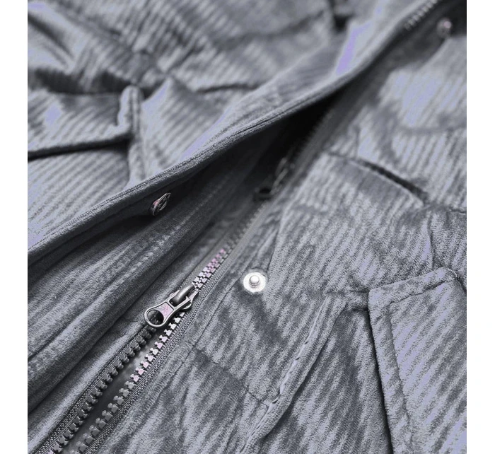 Šedá dámská manšestrová zimní bunda s kapucí model 21773185 - Libland