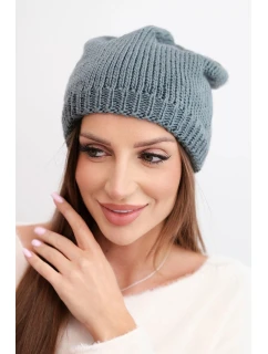 Dámska zimná čiapka s ušami a rebrovaným vzorom K440 tmavosivá