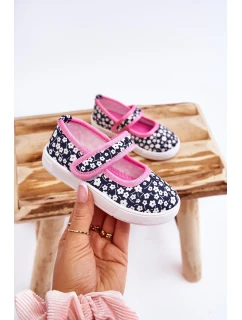 Dziecięce Baleriny Na Rzep W Print Granatowo-Różowe Selah