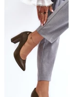 Skórzane Czółenka Na Słupku Laura Messi 2624/227 Ciemnozielone