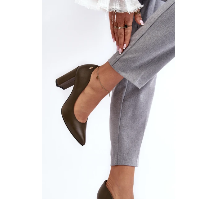 Skórzane Czółenka Na Słupku Laura Messi 2624/227 Ciemnozielone