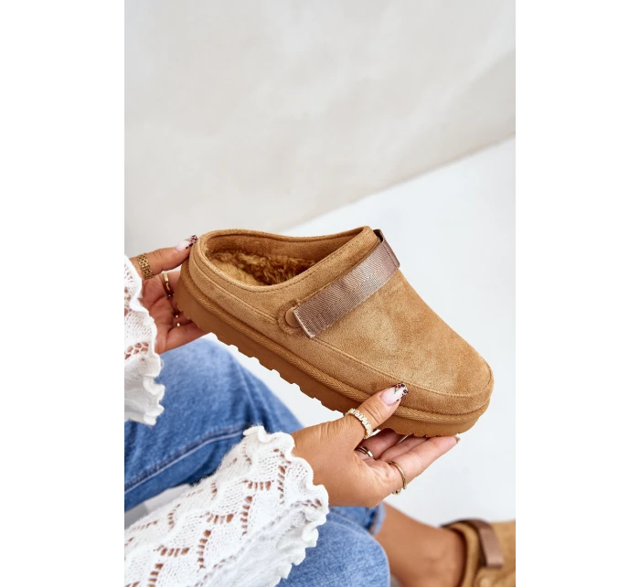 Damskie Kapcie Ocieplane Futerkiem Na Platformie Camel Azida Damskie Kapcie Ocieplane Futerkiem Na Platformie Camel Azida