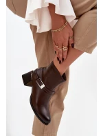 Kožené dámské boty na podpatku s přezkou model 21744793 hnědé - Zazoo
