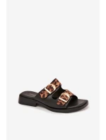 Dámské pantofle se zlatými sponami Leoparda Černo-hnědé Danelle