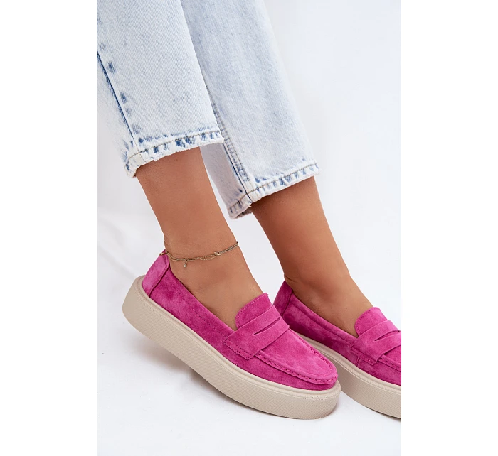 Mokasiny z pravé semišové kůže na platformě Vinceza Fuksja Mokasiny z pravé semišové kůže na platformě Vinceza Fuksja