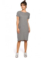 B050 Midi šaty s vreckami vo šve - sivé