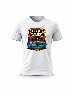 Pánské bavlněné tričko s potiskem - STRÁŽCE GAUČE - bílé