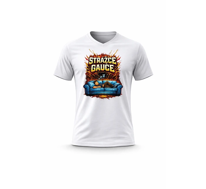 Pánské bavlněné tričko s potiskem - STRÁŽCE GAUČE - bílé