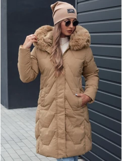 dámská zimní dlouhá prošívaná bunda s kapucí světle béžová Dstreet model 21981029 - FashionStreet