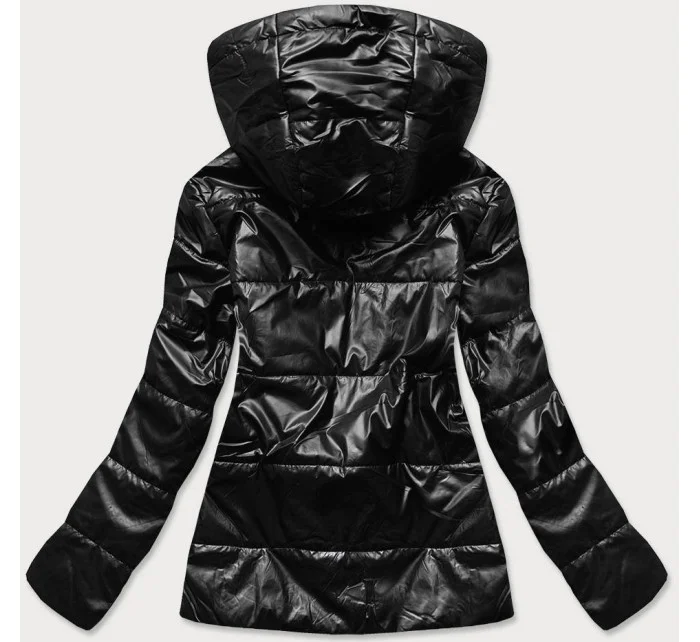 Čierna lesklá dámska bunda (B9751)