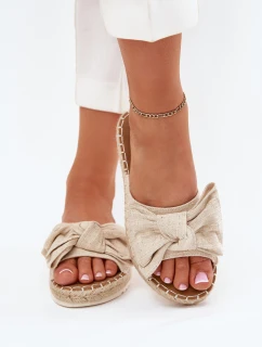 Klapki Damskie Na Platformie Z Plecionką I Kokardką Beżowe Alpireda