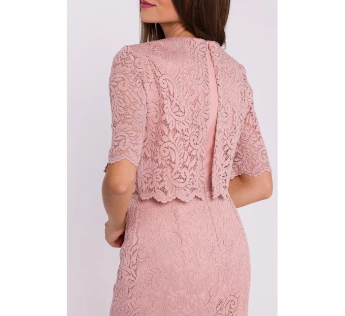 Púdrové čipkované šaty S379 - Moe