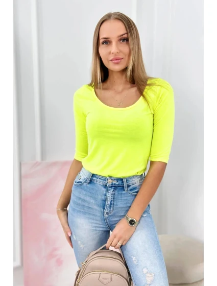 Halenka s kulatým výstřihem žlutá neonová