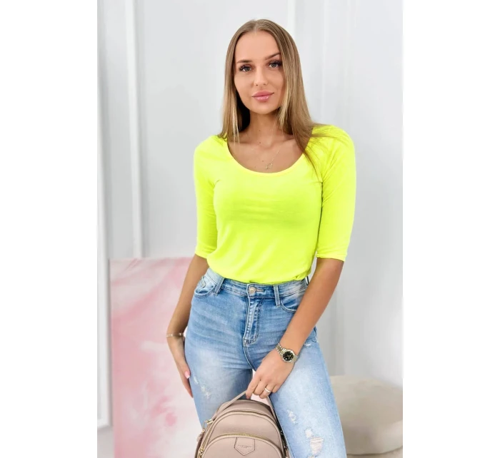 Halenka s kulatým výstřihem žlutá neonová