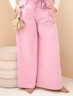 Plus veľkosť dámske široké nohavice s ozdobným kvetom v páse tmavo ružová