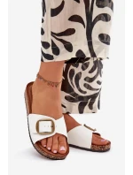 Klapki Damskie Na Korkowej Platformie Z Klamrą Białe Vianara Klapki Damskie Na Korkowej Platformie Z Klamrą Białe Vianara