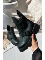 Skórzane Ocieplane Botki Damskie Z Klamrami I Ozdobnym Detalem Zazoo 60482 Ciemnozielone