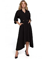 K086 Šaty v midi dĺžke s ozdobnými gombíkmi - čierne
