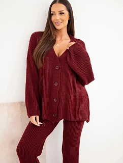 Dámská pletená souprava s model 22552620 a širokými kalhotami bordó - K-Fashion