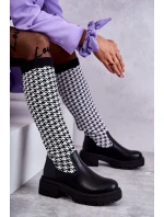 Damskie Kozaki Skarpetkowe W Pepitkę Czarno-Białe Avira Damskie Kozaki Skarpetkowe W Pepitkę Czarno-Białe Avira