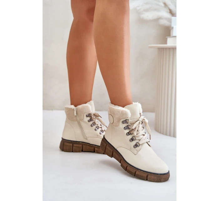 Damskie Ocieplane Botki Trapery Na Zamek Beżowe Mevanisa Damskie Ocieplane Botki Trapery Na Zamek Beżowe Mevanisa