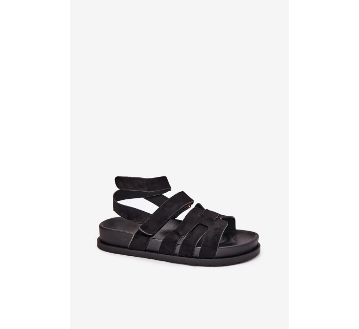 Eko Zamszowe Sandały Damskie Z Rzepami Czarne Valpera Eko Zamszowe Sandały Damskie Z Rzepami Czarne Valpera