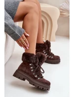Dámska zateplená členková obuv s kožušinou 9685 Tmavohnedá MARQUIIZ
