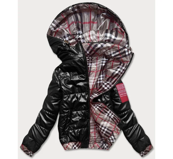 Krátka čierna dámska bunda s ozdobným lemovaním (B8030-1)