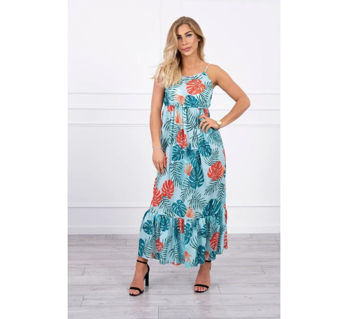 Šaty s motívom listov v mätovej farbe