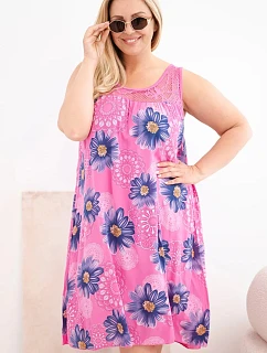 Dámské šaty Plus Size z viskózy s květinami s krajkovým výstřihem růžová