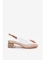 Průhledné sandály na klínku s krystaly a květinou model 22102726 - VINCEZA