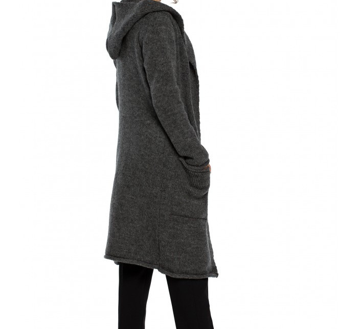BK016 Dlhý sveter s kapucňou a bočnými vreckami - čierny