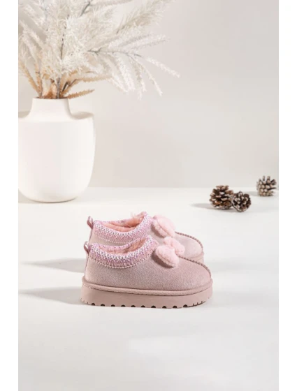 Detské snehové topánky s výšivkou a mašľou Daven - ružové Detské snehové topánky s výšivkou a mašľou Daven - ružové