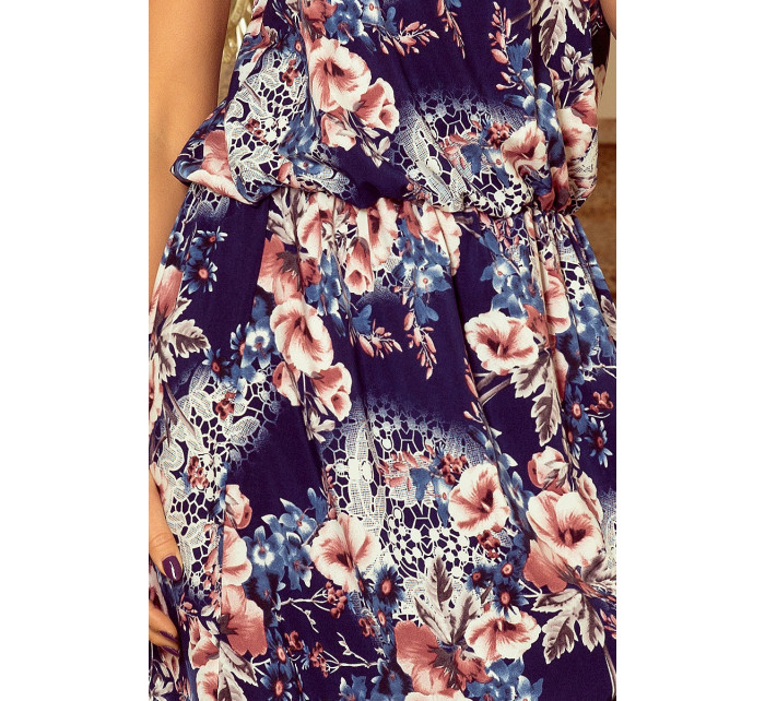 Dámske maxi šaty s vzorom kvetov, zvavzováním za krkom a rozparkom model 5973888