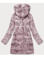 KURTKA DAMSKA FUTRO Z KAPTUREM PUDROWO RÓŻOWA (BR9741-81)