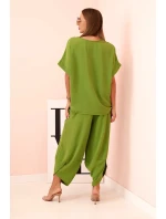 Komplet z viskózy blůza + kalhoty olivová