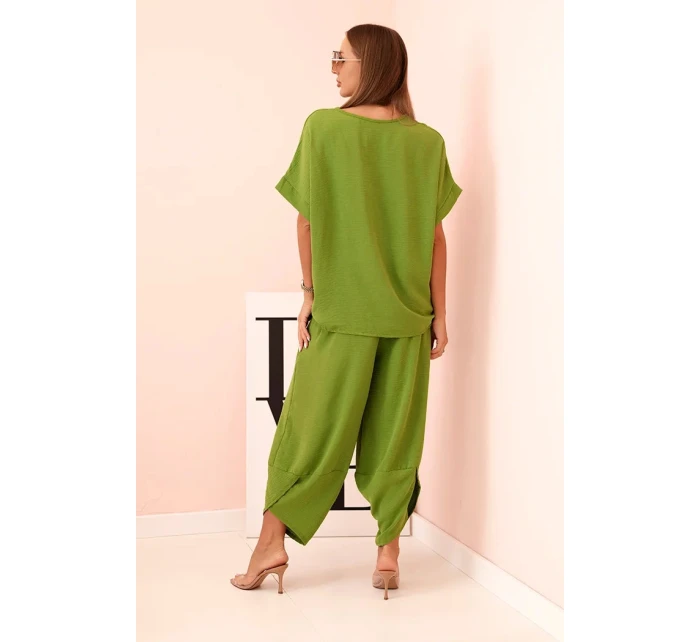 Komplet z viskózy blůza + kalhoty olivová