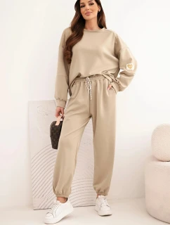 Dámska maslová súprava s voľnou mikinou a nohavicami s nápisom LOVE tmavo béžová