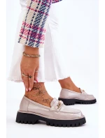 Lakierowane Mokasyny Na Platformie Jasnoszare Ronin