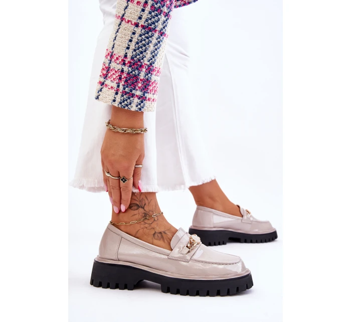 Lakierowane Mokasyny Na Platformie Jasnoszare Ronin