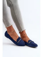 Błyszczące Mokasyny Damskie Z Łańcuchem Granatowe Aredilla